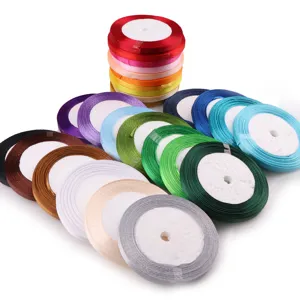 Colorful satin ribbon rolls 6mm 1/4 inch polyester fabric for DIY gift wrapping crafts