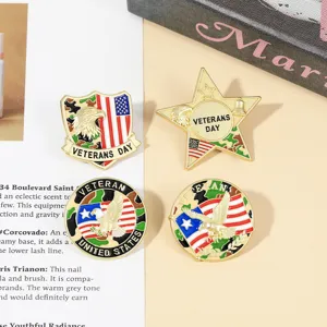 Set of 4 vintage metal veteran day brooch pins patriotic eagle star lapel badges for clothes bags.