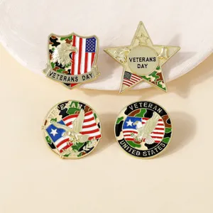 Veteran metal brooch pin set, US flag and eagle military badge for apparel and bag accessories.