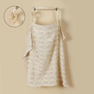 Cotton nursing cover detail view showing breathable double layer gauze and wooden ring.
