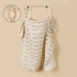 Cotton floral nursing cover breathable double gauze breastfeeding scarf with wooden ring detail