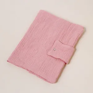 Fundador de cuaderno de doble gasa de algodón rosa, protector de libro de tela con broche.