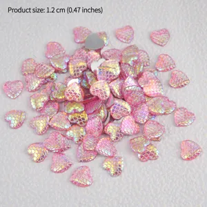 Colorful Heart Resin Flatback Charms Gradient Fish Scale DIY Jewelry Making Accessories Craft Embellishments