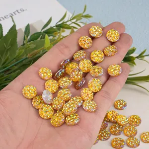 Round resin rhinestones with AB multi-cut coating, perfect for DIY handmade crafts and apparel.