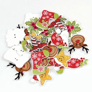 50pcs christmas wooden buttons painted mixed holiday craft buttons for diy sewing clothing