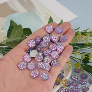 Purple resin rhinestone flatback cabochons for DIY craft accessories detailed view