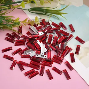 Red rectangular sew on rhinestones crystal glass flatback gems for DIY crafts garment decoration.
