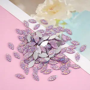 Purple marquise resin rhinestones sparkle flatback gems for DIY craft jewelry details.