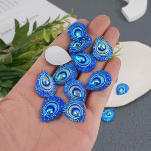 Blue teardrop resin rhinestone flatback DIY craft embellishment sparkling AB color gemstone.