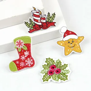 Christmas wooden buttons mix, festive painted DIY sewing clothing accessories set pack.