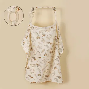 Detailed close-up showing the wooden ring and breathable double gauze fabric of the baby nursing cover.