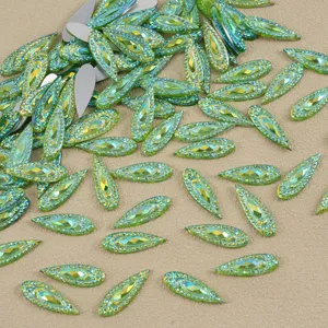 Iridescent marquise flatback rhinestones, shimmering synthetic opal cabochon for DIY crafts.