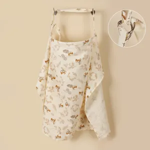 Detail view of cotton breastfeeding nursing cover with adjustable metal ring and cute print.