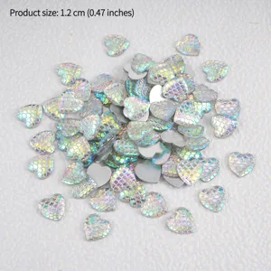 Gradient fish scale heart acrylic flatback rhinestones for DIY jewelry crafting accessories.