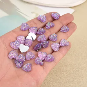 12mm paarse glitter hart platte rug bedels glanzende kristal ambacht DIY accessoires