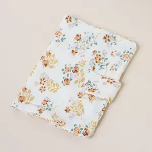 Fundas para libros de gasa de algodón doble con estampado floral vintage y botón a presión.