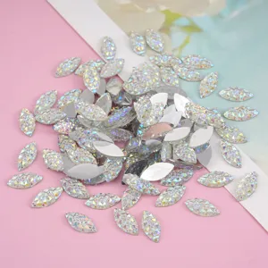 Detail view of 7x15mm horse eye resin rhinestones, sparkling flatback DIY craft charms.