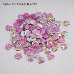 1.2cm Mermaid Scale Heart Flatback Cabochons Acrylic DIY Craft Rhinestone Embellishments