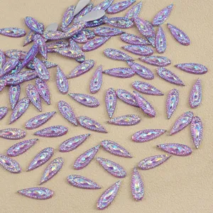 Iridescent marquise flatback rhinestones 7x21mm loose crystal stones for DIY craft accessories.