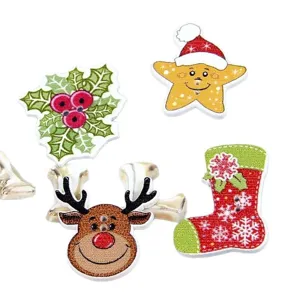 Mixed Christmas wooden buttons set with cute holiday shapes like reindeer and star for DIY.