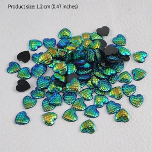 Gradient fish scale heart flatback acrylic DIY craft patches detail view showing multi-colors.