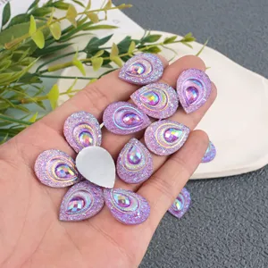 18x24mm teardrop resin rhinestones with AB color glitter flatback for DIY crafts decoration.