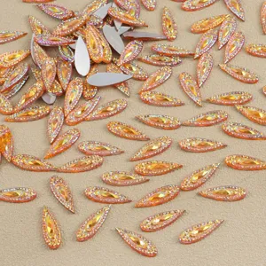 Iridescent marquise flatback rhinestones 7x21mm crystal glass loose stones for jewelry making crafts.