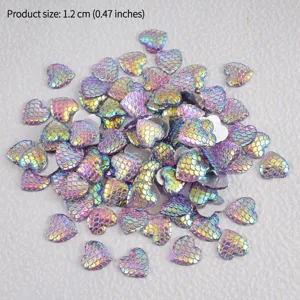 Gradient fish scale acrylic heart flatback cabochons for DIY jewelry and craft decoration.