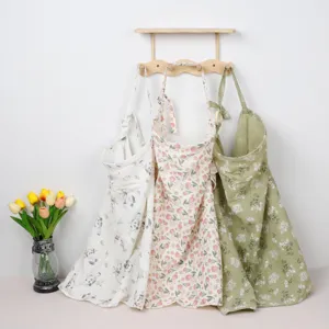 Cotton nursing cover double gauze baby stroller blanket breathable floral feeding apron