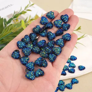 Blauwe sprankelende hart platte cabochons 12mm DIY ambachtelijke accessoires detail weergave.