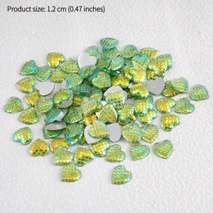 Gradient fish scale heart flatback acrylic cabochons for DIY craft jewelry making 1.2cm