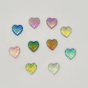 Mermaid scale heart flatback cabochons DIY acrylic charms craft supplies multicolor