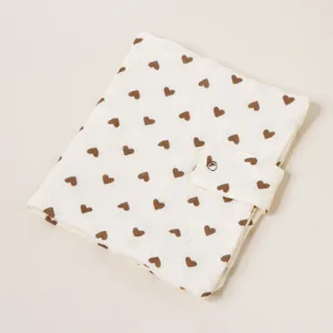 Fundas para libros de muselina de algodón con corazones marrones, protector de agenda.