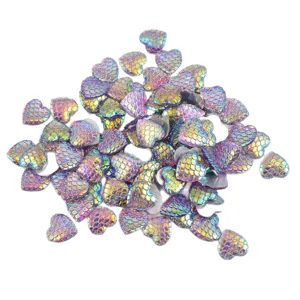 Colorful DIY mermaid scale heart flatback cabochons acrylic resin craft gems for decoration