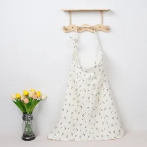 Cotton nursing cover for breastfeeding mothers with floral print, breathable baby car seat cover.