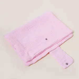 Fundas para libros de gasa de algodón rosa, tela de doble capa suave con botones metálicos.