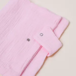 Cubierta de libro de gasa de algodón rosa con broches, funda de tela suave para cuaderno.