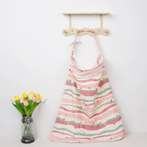 Cotton nursing cover detail, double layer gauze breastfeeding blanket with cute stripes.