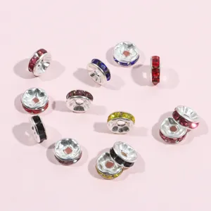 Colorful rhinestone rondelle spacer beads set for DIY bracelet and necklace making, 50pcs