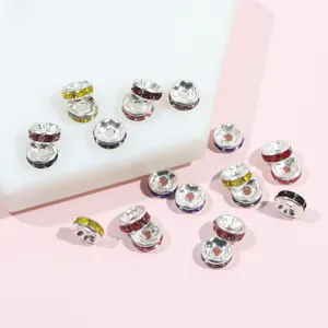 50pcs Colorful Rhinestone Spacer Beads Rondelle Crystal Ring DIY Jewelry Making Accessories Set