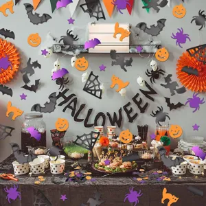 Halloween party sequins confetti witch ghost bat pumpkin table decor spooky festival details