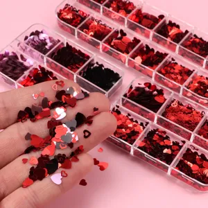 Valentine's Day red heart nail art sequins mixed styles DIY box decoration materials