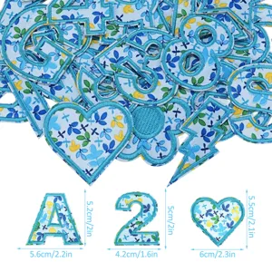 Floral embroidered letter and number patches for DIY clothing backpacks with sizes.