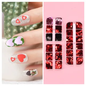 Valentine red heart nail art sequins mixed DIY material boxed nail flakes wholesale