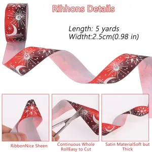 Sonne und Mond Laser Heißprägung Satinband 2,5cm 5 Yards für Geschenkverpackung und Basteln.