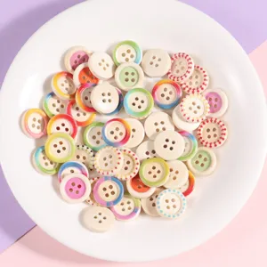 Wooden Buttons Colorful Edge Round Four Hole Buttons For DIY Sewing Crafts Children Sweaters Shirts Garment Trims
