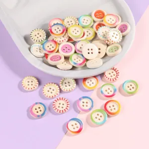 Colorful 15mm candy color four-hole resin buttons for children sweaters and shirts.