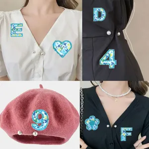Floral alphabet embroidery patches, DIY clothing decorative badge appliques letters numbers