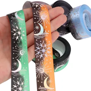 Sonne und Mond Folienprint Polyesterband 25mm fuer Handwerk Geschenkverpackung Deko
