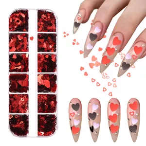 Valentine red heart nail art sequins mixed styles DIY heart shaped boxed nail decorations